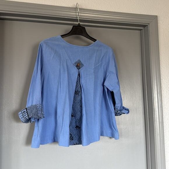 Vintage Produce Company Blue Button Front Top 3/4 Sleeves Back Panel sz M USA - Picture 2 of 6